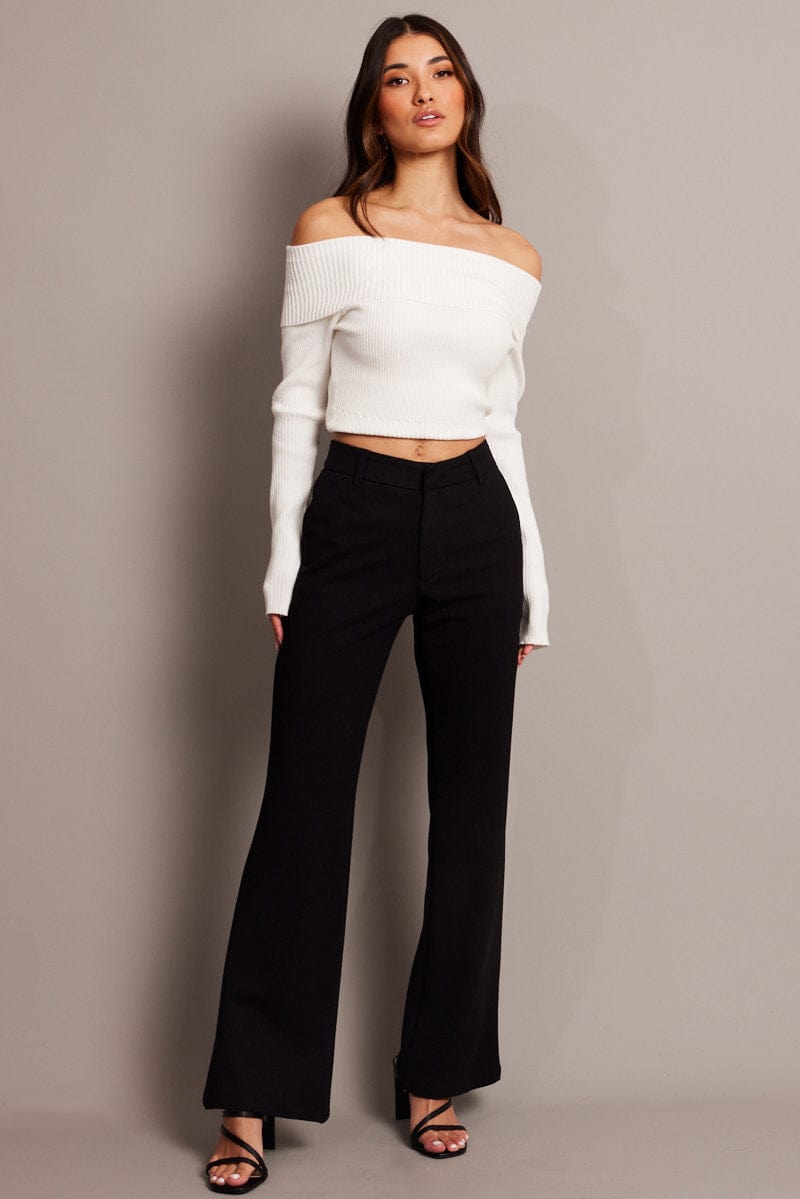 Black Flare Leg Pants Mid Rise for Ally Fashion