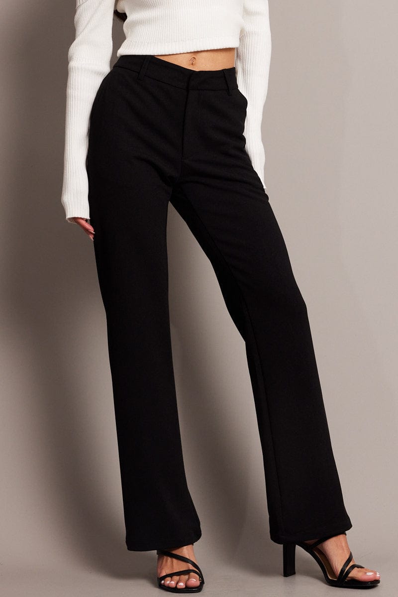 Black Flare Leg Pants Mid Rise for Ally Fashion