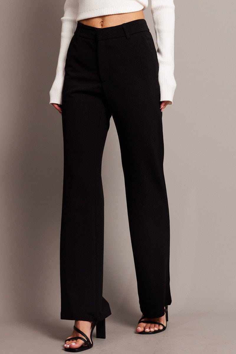 Black Flare Leg Pants Mid Rise for Ally Fashion