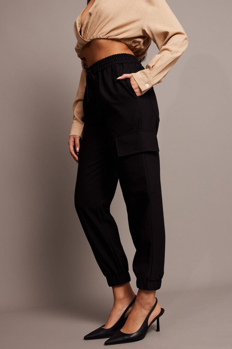 Black Slim Pants Elasticated Hem for Ally Fashion