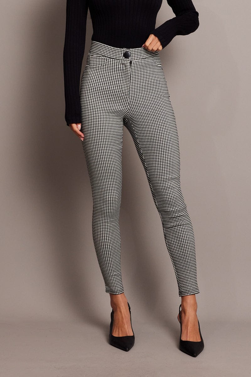 Black Check Leggings High Rise for Ally Fashion