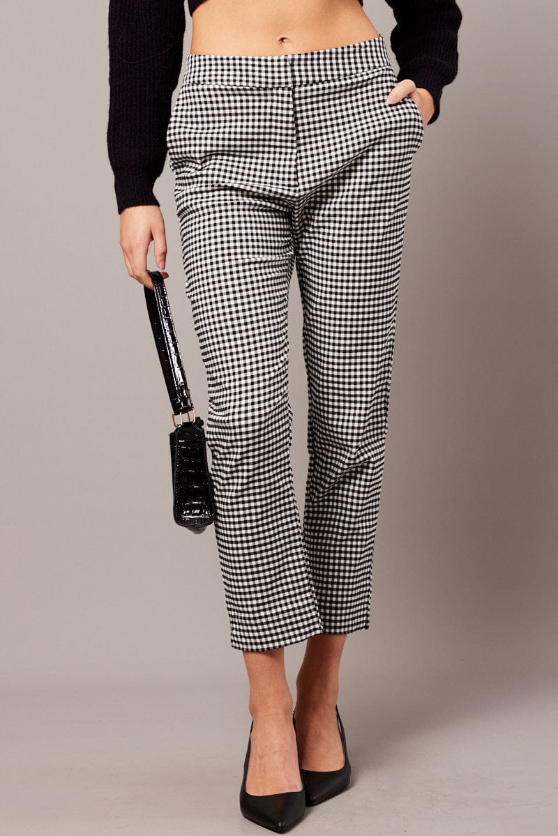 Black Check Slim Fit Pants Workwear for Ally Fashion