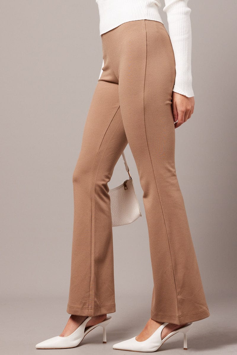 Brown Flare Leg Pants Ponte for Ally Fashion