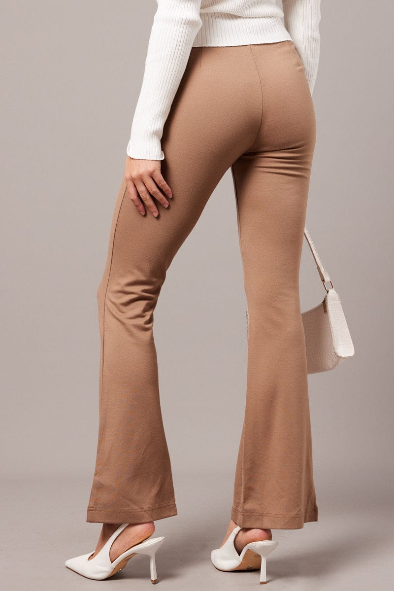 Brown Flare Leg Pants Ponte for Ally Fashion