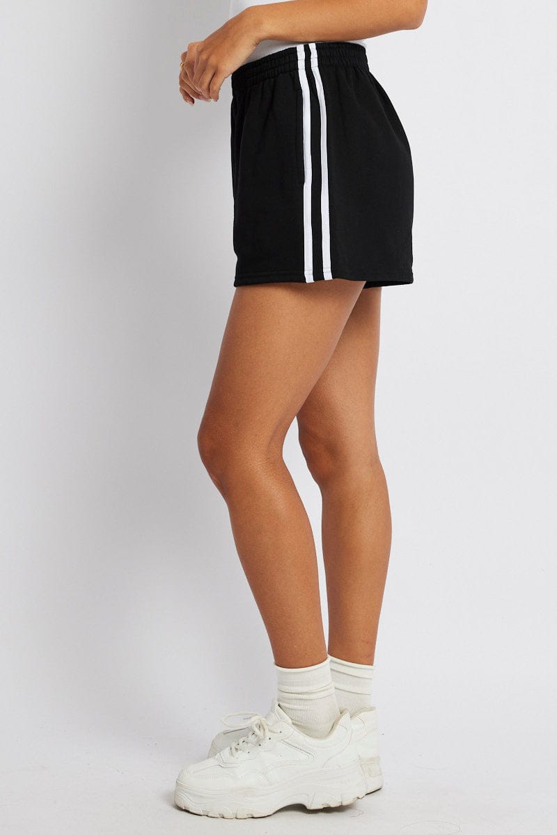 Black Track Shorts High Rise Elastic Waist for Ally Fashion