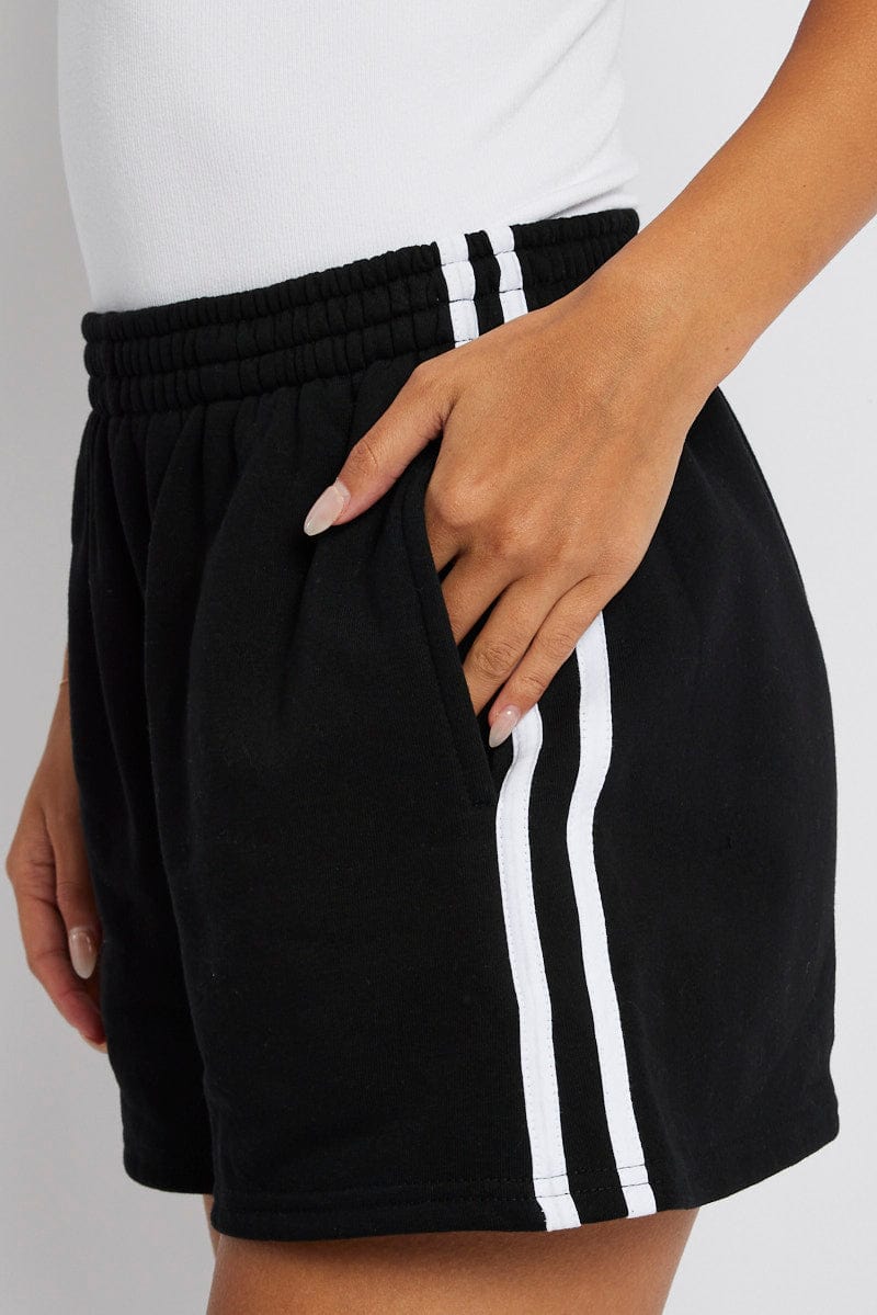 Black Track Shorts High Rise Elastic Waist for Ally Fashion