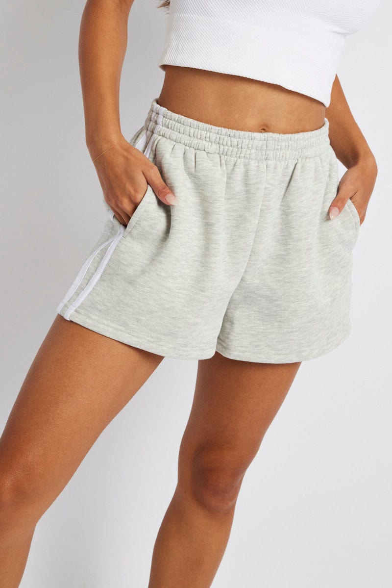 Grey Track Shorts High Rise Elastic Waist for Ally Fashion