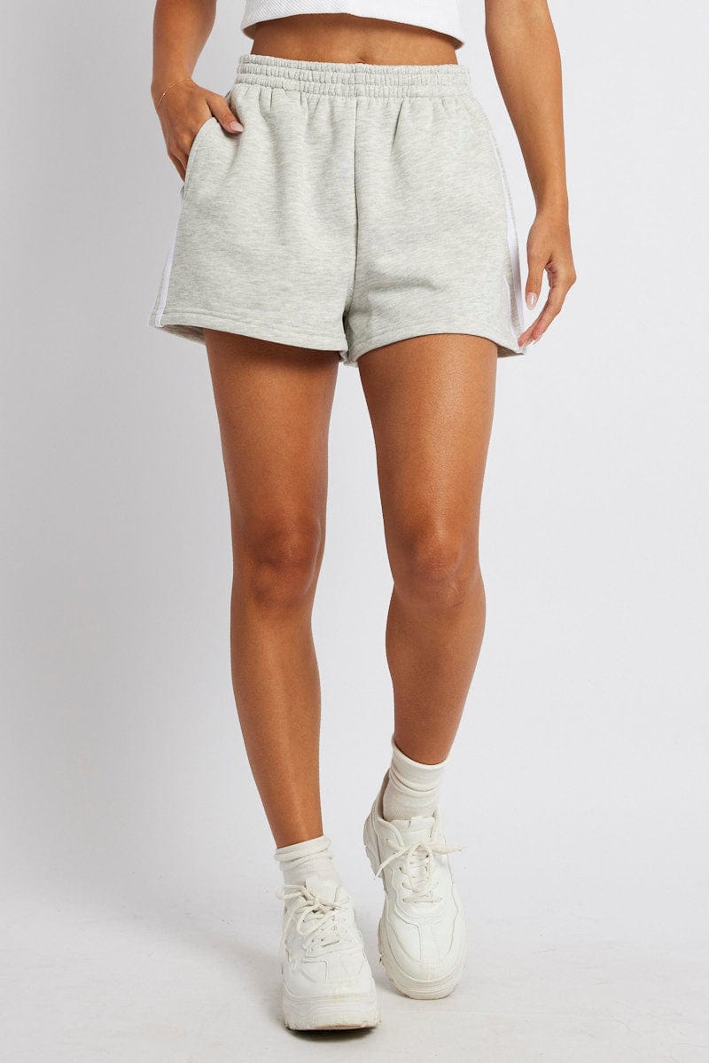 Grey Track Shorts High Rise Elastic Waist for Ally Fashion