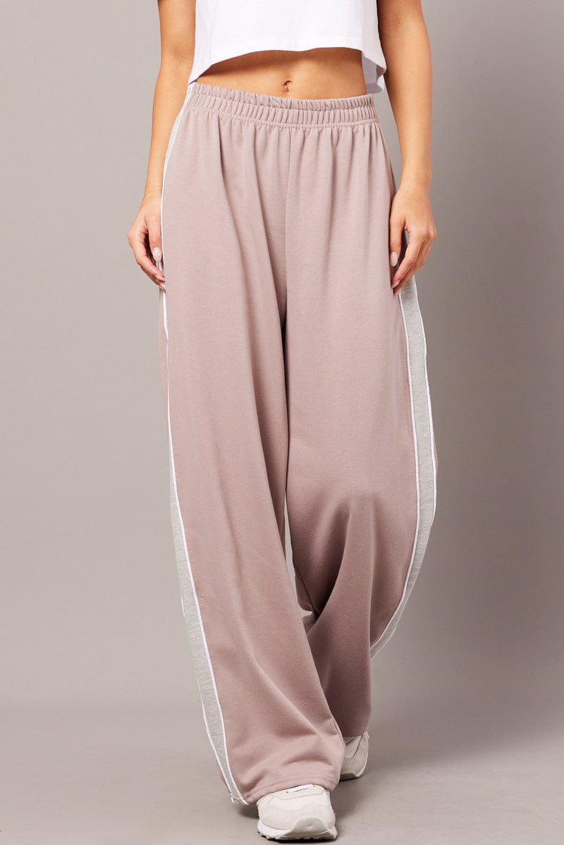 Beige Track Pants Wide Leg Pants for Ally Fashion