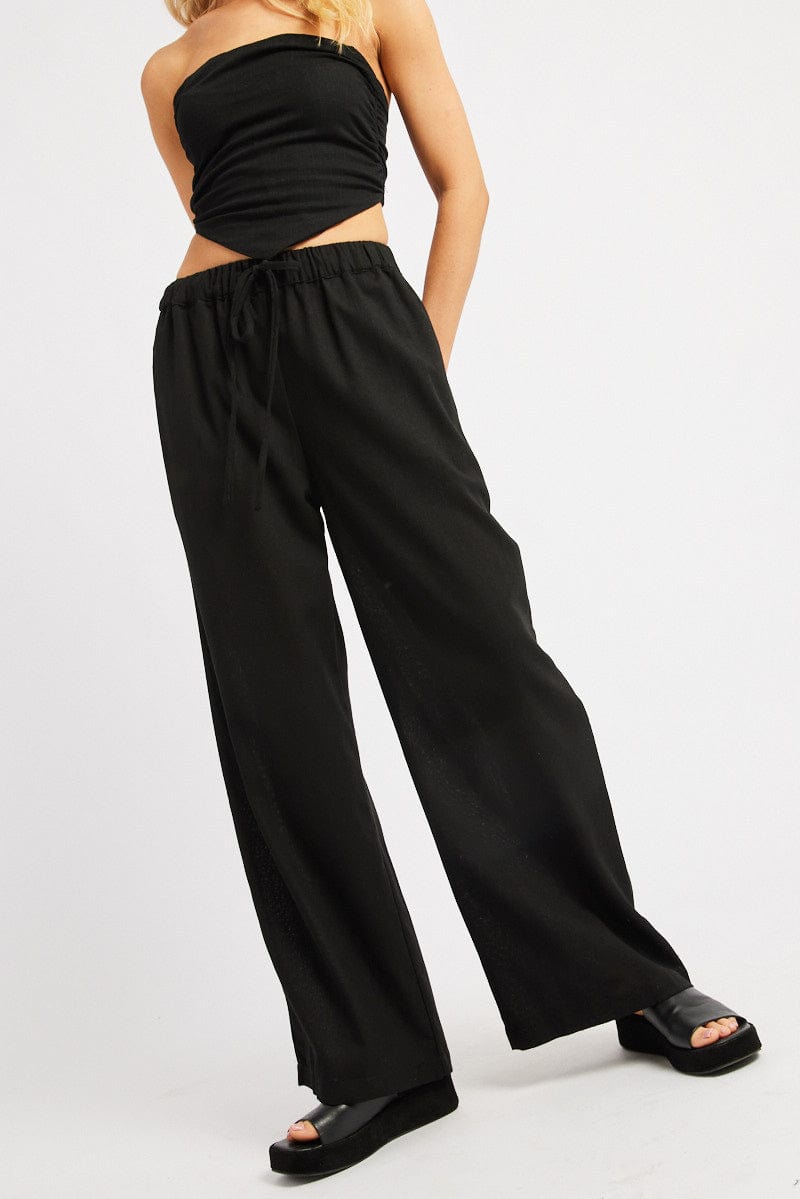 Black Wide Leg Pants Elasticated Waist for Ally Fashion