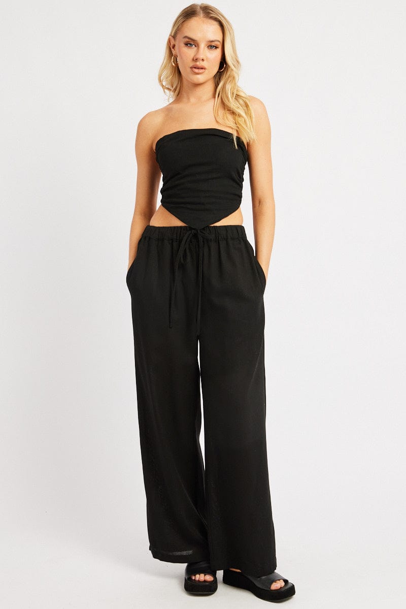 Black Wide Leg Pants Elasticated Waist for Ally Fashion