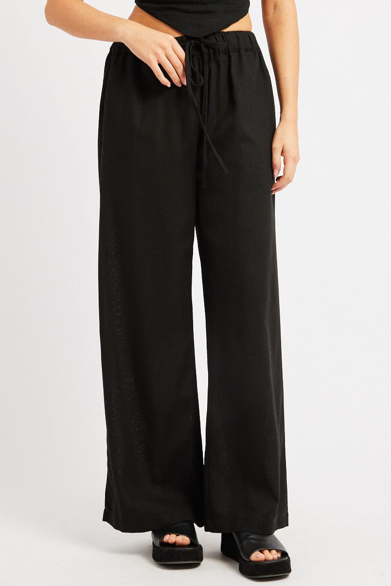 Black Wide Leg Pants Elasticated Waist for Ally Fashion