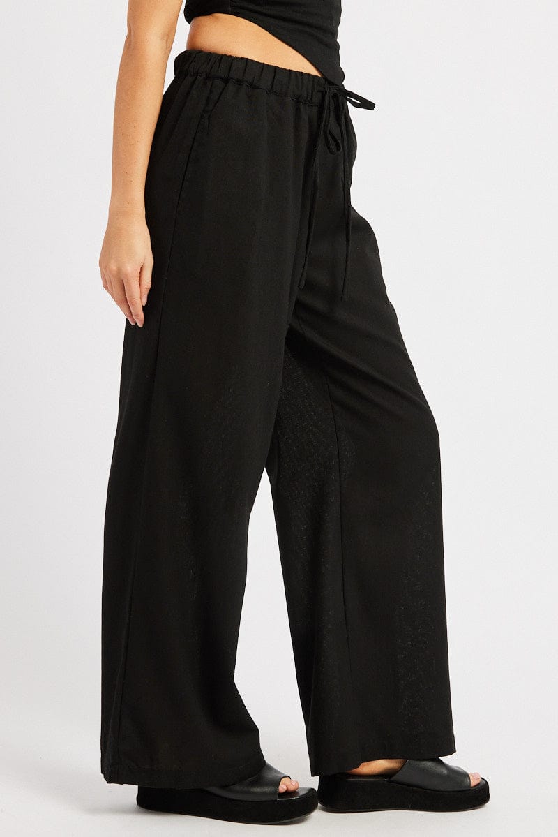 Black Wide Leg Pants Elasticated Waist for Ally Fashion