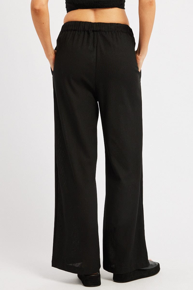 Black Wide Leg Pants Elasticated Waist for Ally Fashion