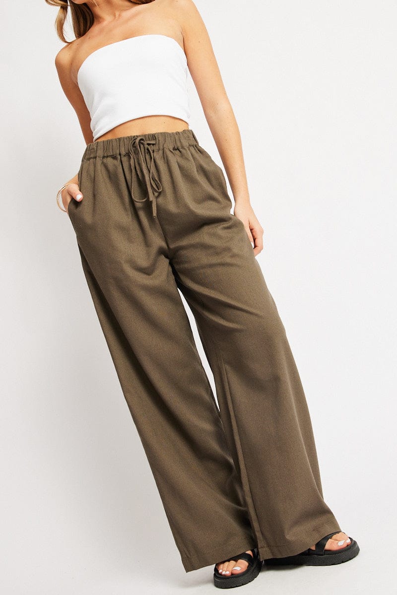 Green Wide Leg Pants Elasticated Waist for Ally Fashion