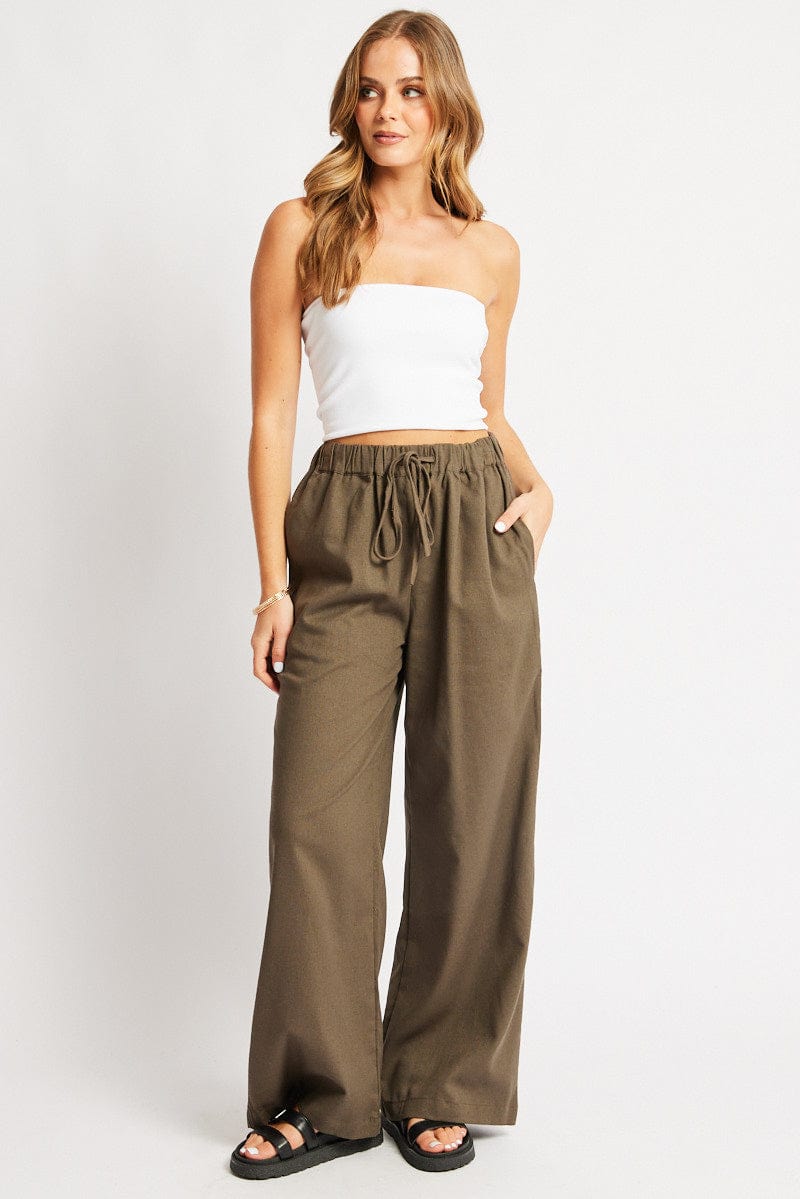 Green Wide Leg Pants Elasticated Waist for Ally Fashion