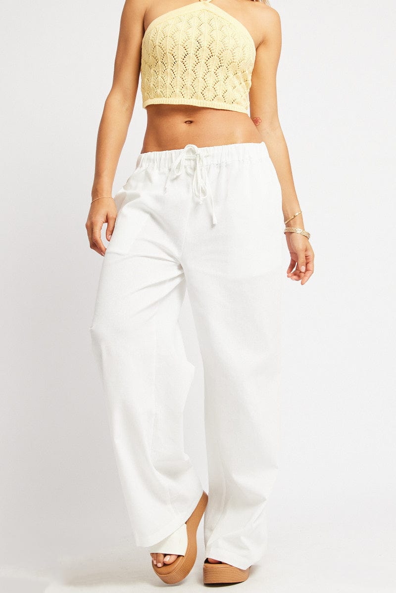 White Wide Leg Pants Elasticated Waist for Ally Fashion