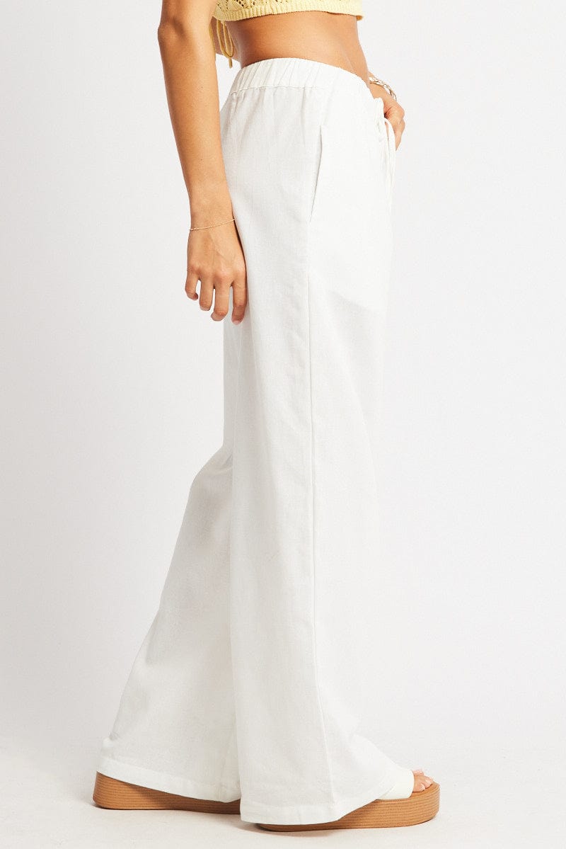 White Wide Leg Pants Elasticated Waist for Ally Fashion