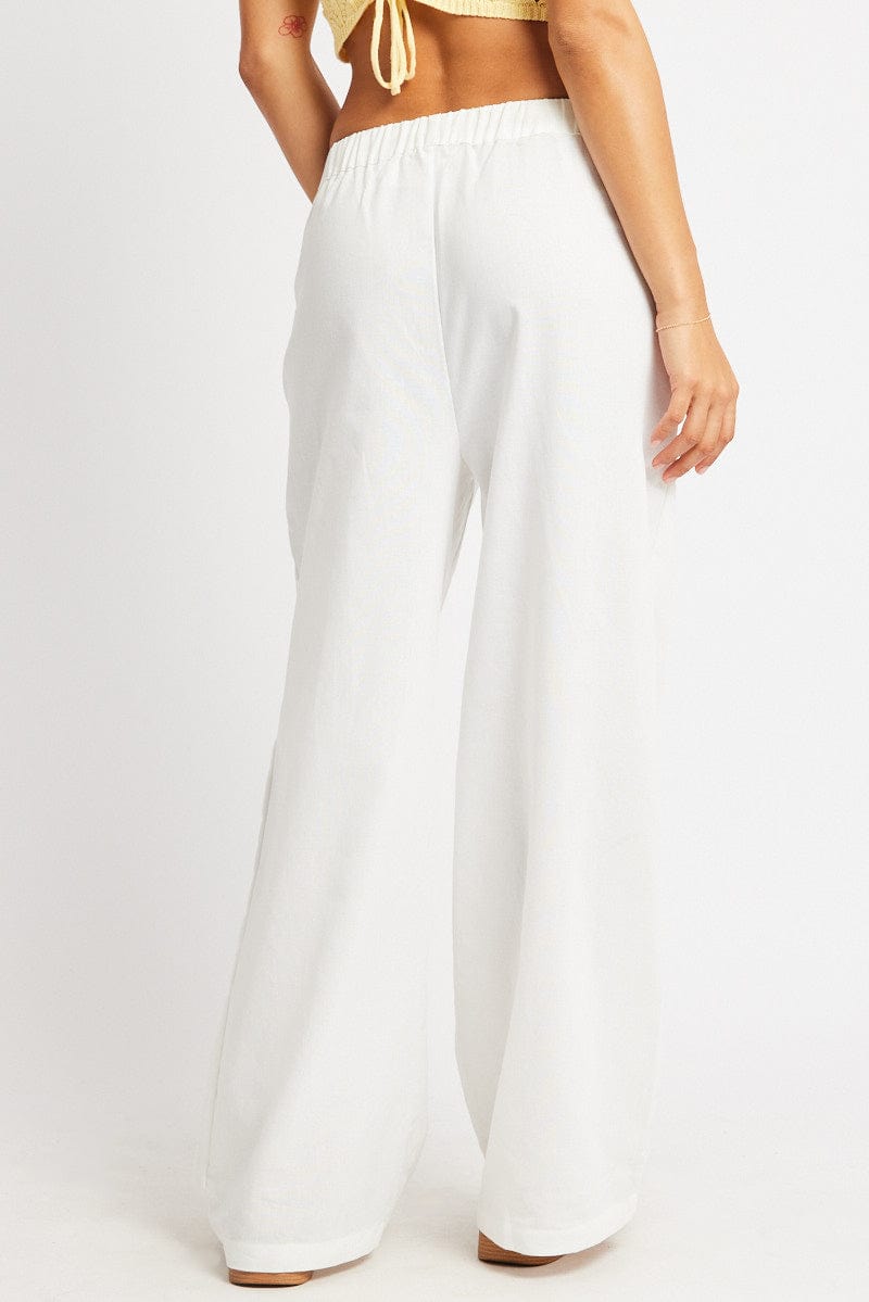 White Wide Leg Pants Elasticated Waist for Ally Fashion