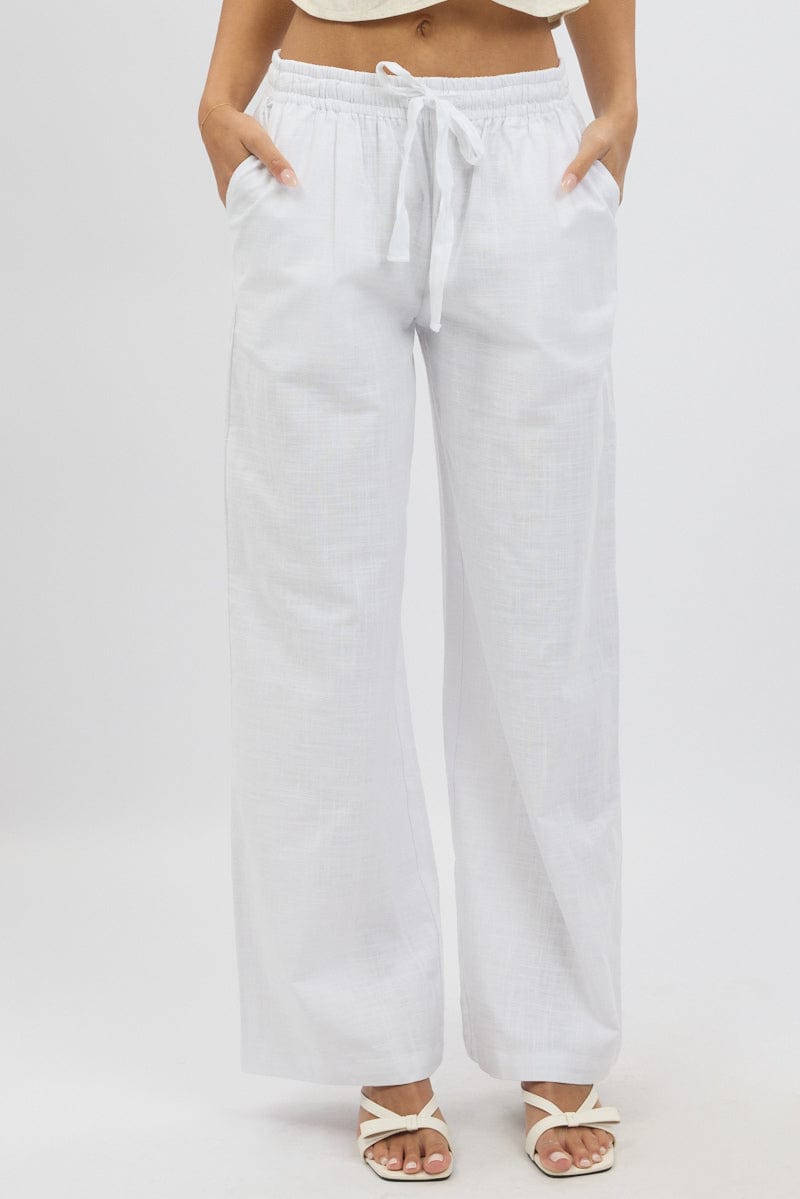 White Wide Leg Pants Elasticated for Ally Fashion