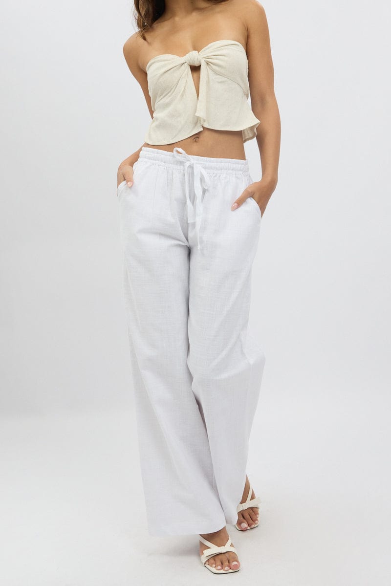 White Wide Leg Pants Elasticated for Ally Fashion