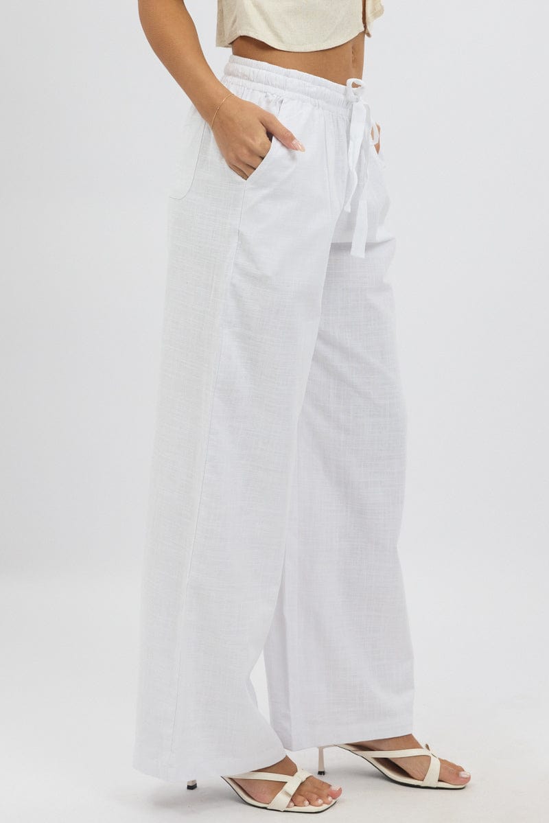 White Wide Leg Pants Elasticated for Ally Fashion