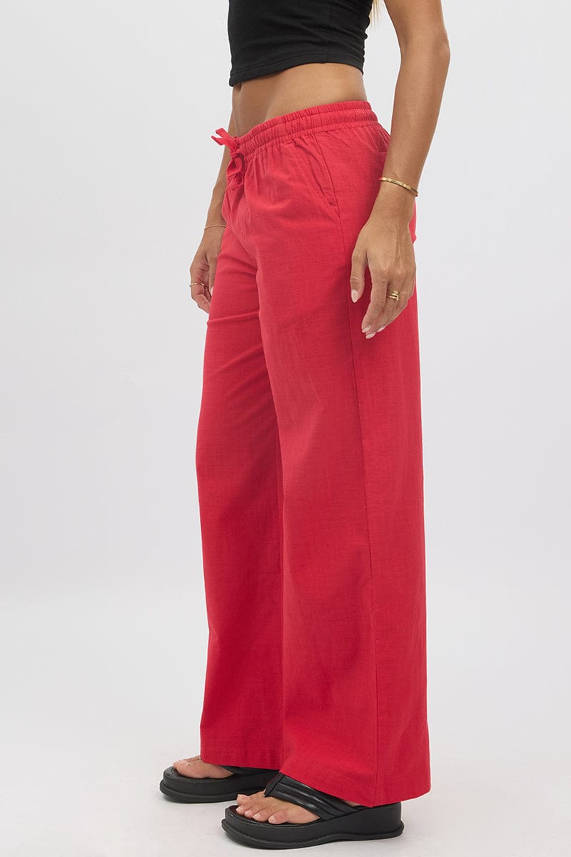 Red Wide Leg Pants Elasticated for Ally Fashion