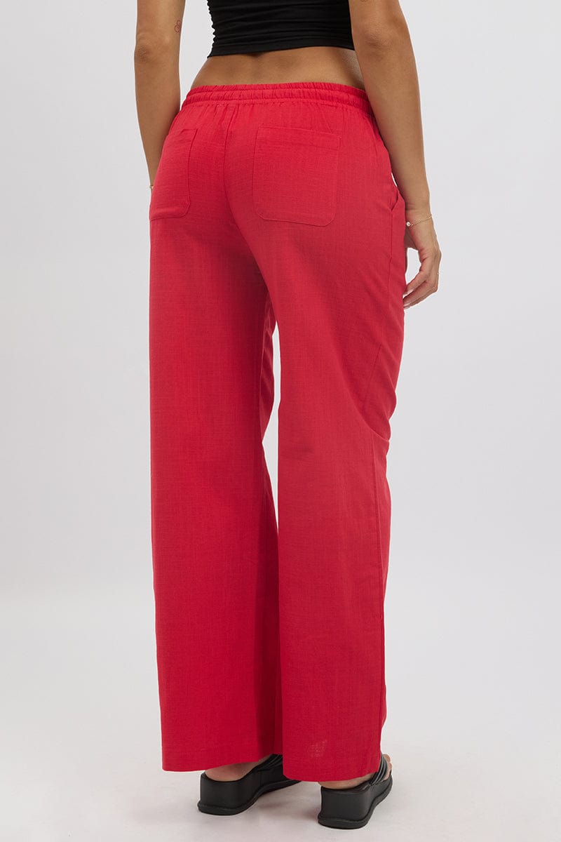 Red Wide Leg Pants Elasticated for Ally Fashion