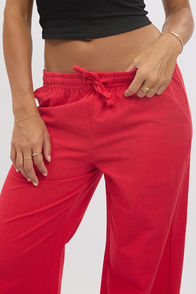 Red Wide Leg Pants Elasticated for Ally Fashion