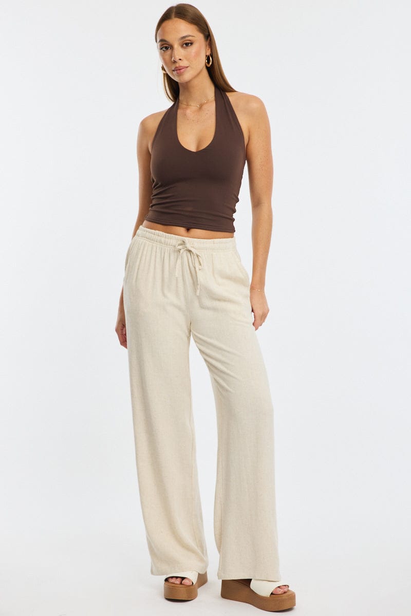 Beige Stripe Wide Leg Pants for Ally Fashion