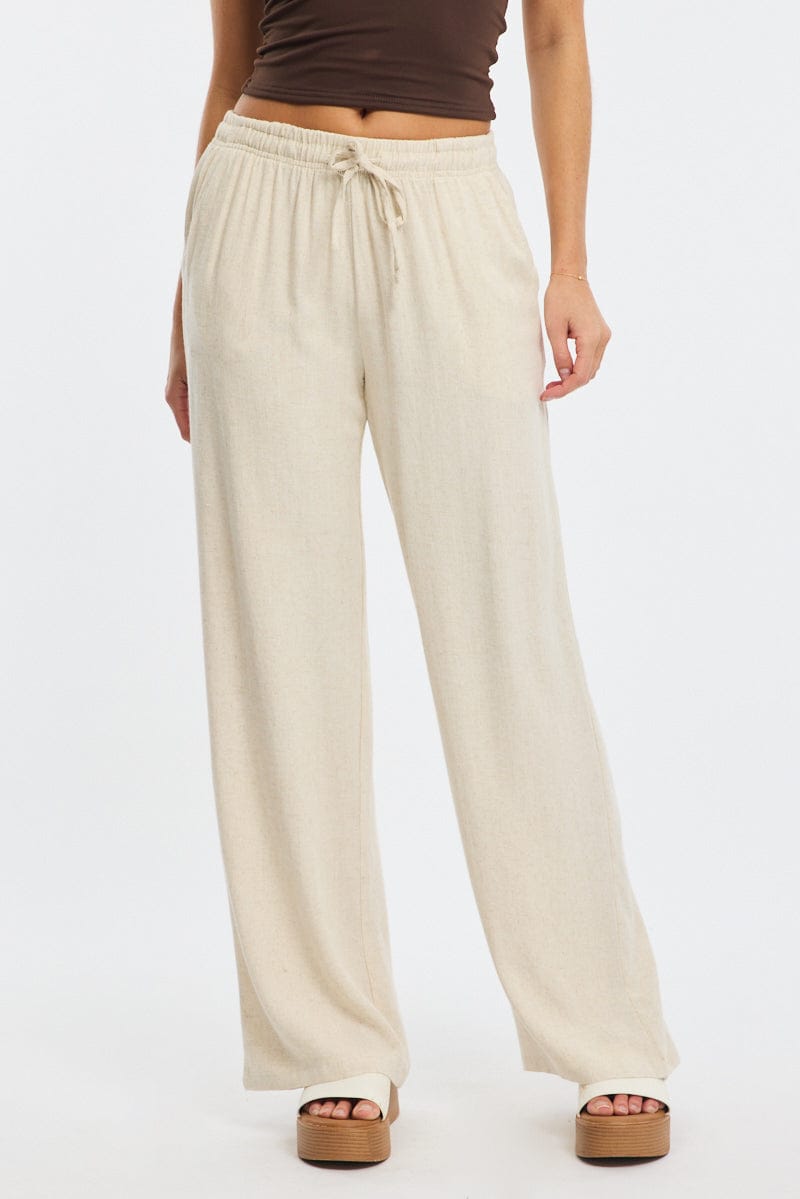 Beige Stripe Wide Leg Pants for Ally Fashion