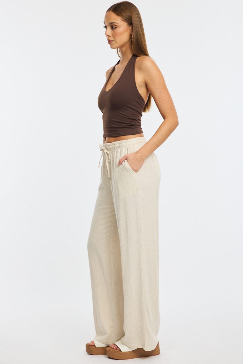 Beige Stripe Wide Leg Pants for Ally Fashion