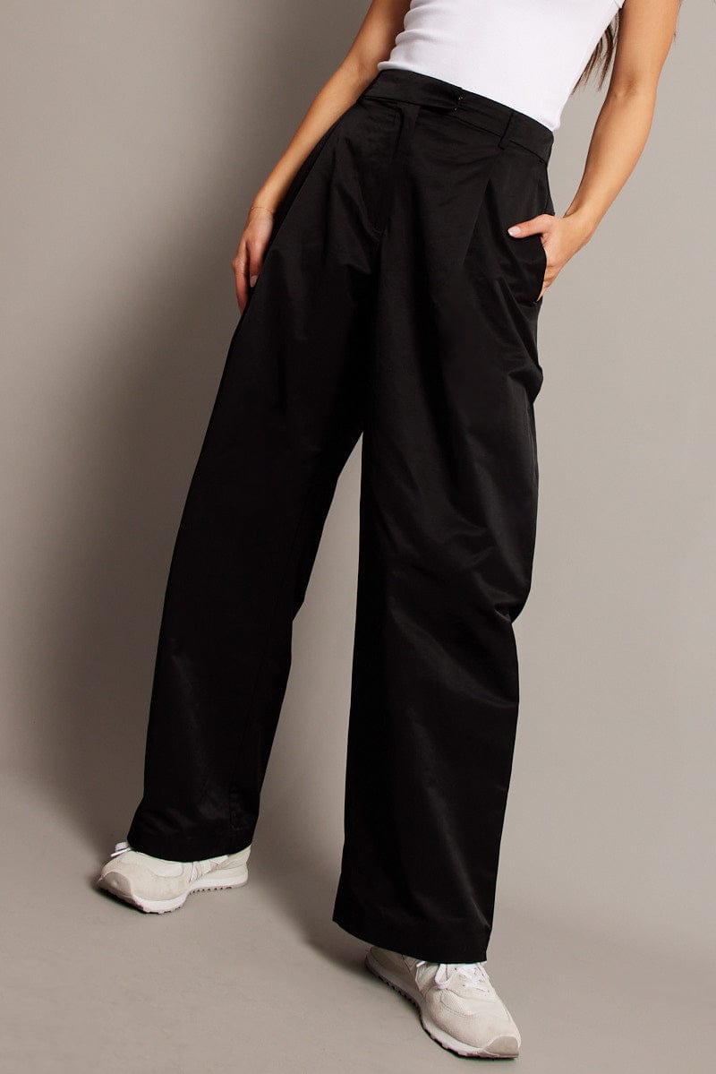 Black Wide Leg Pants Pleated Front for Ally Fashion