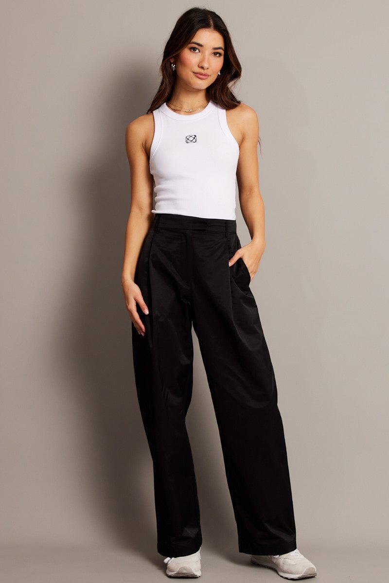 Black Wide Leg Pants Pleated Front for Ally Fashion