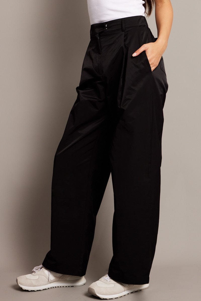 Black Wide Leg Pants Pleated Front for Ally Fashion