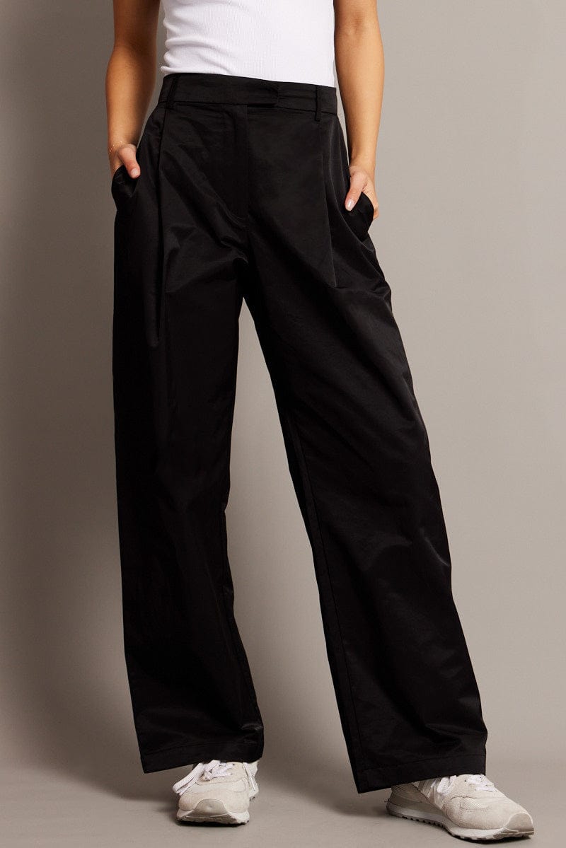 Black Wide Leg Pants Pleated Front for Ally Fashion