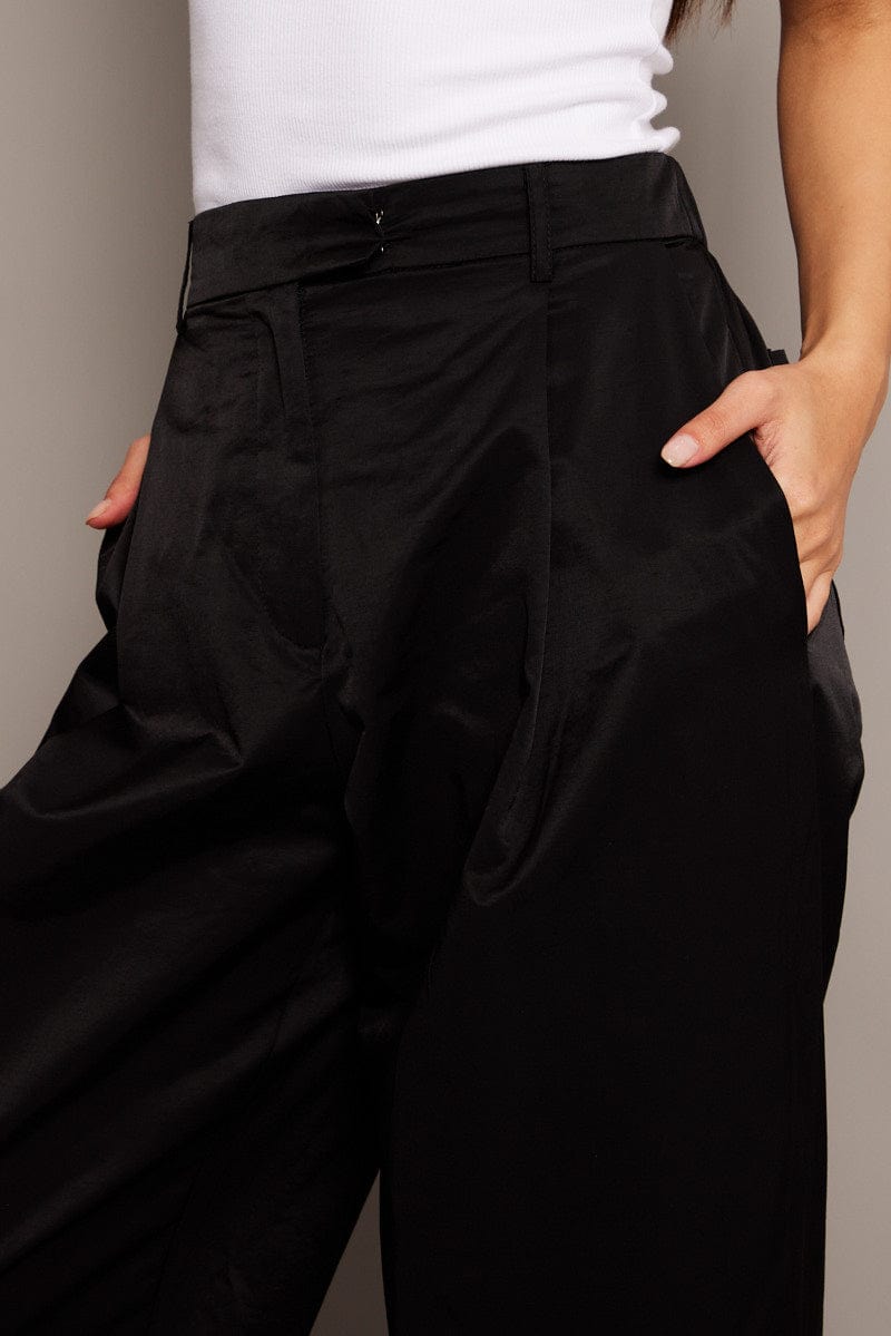 Black Wide Leg Pants Pleated Front for Ally Fashion