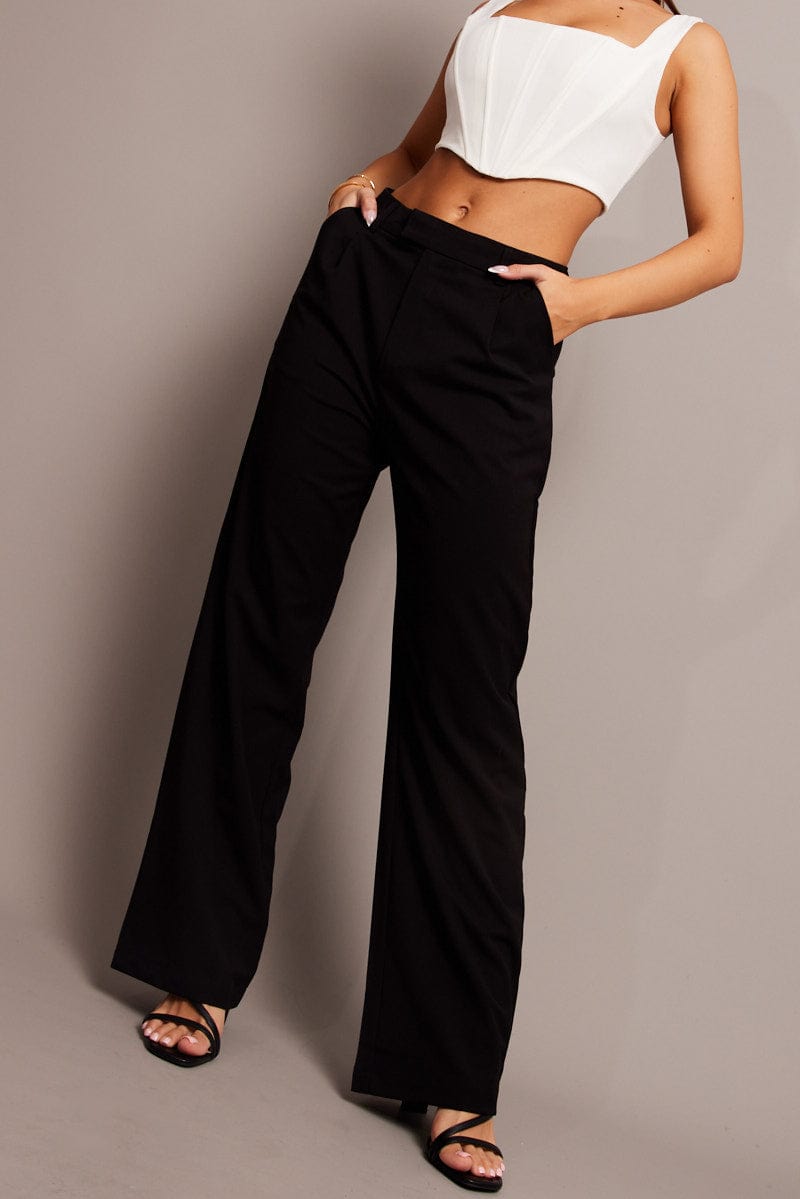 Black Wide Leg Pants Mid Rise for Ally Fashion