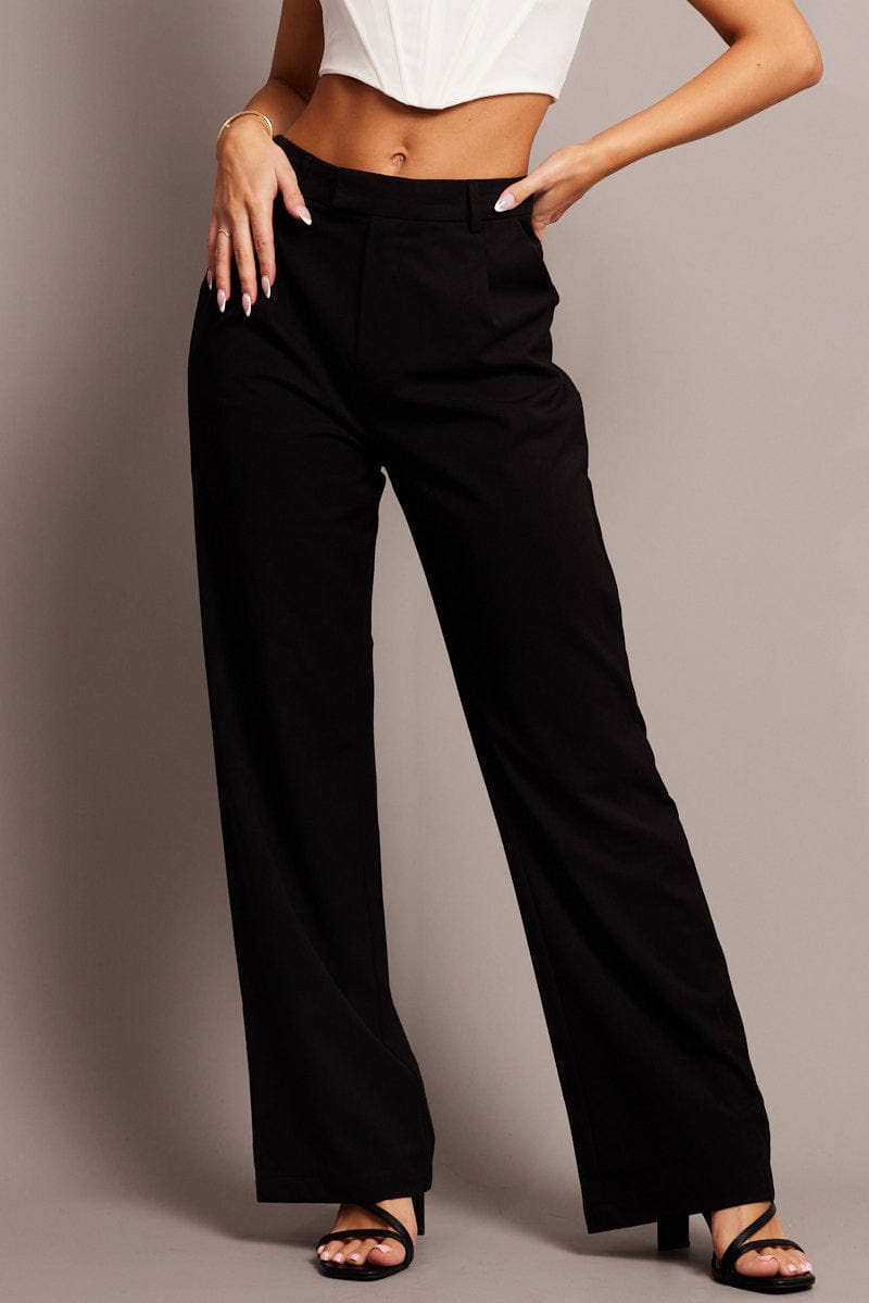 Black Wide Leg Pants Mid Rise for Ally Fashion