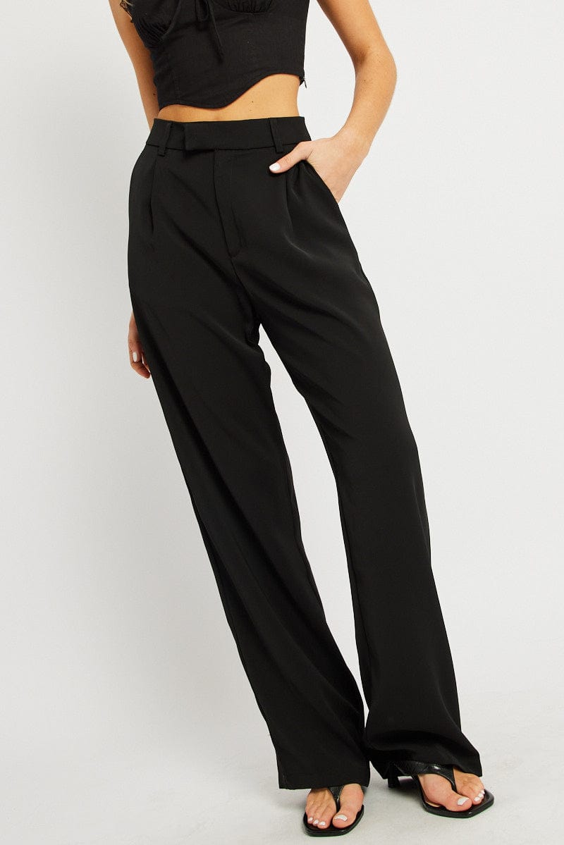 Black Wide Leg Pants Mid Rise for Ally Fashion