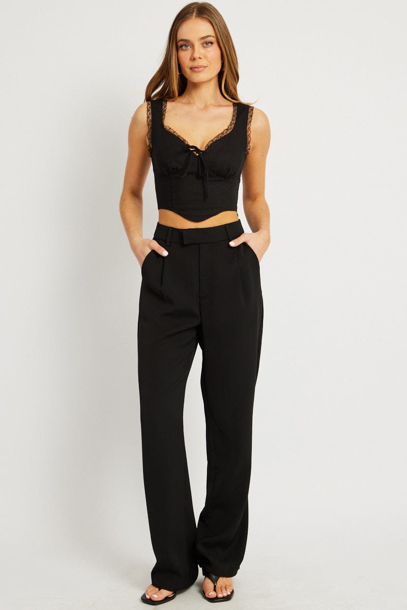 Black Wide Leg Pants Mid Rise for Ally Fashion