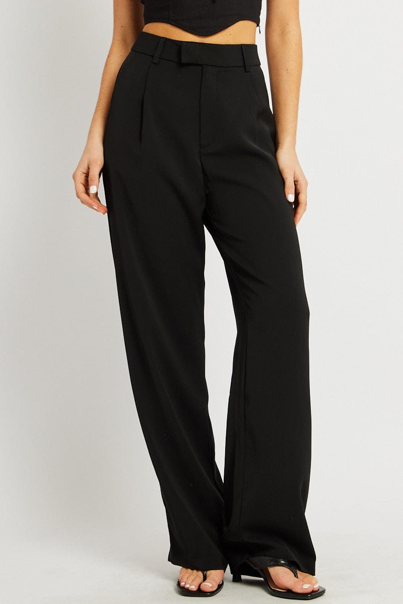 Black Wide Leg Pants Mid Rise for Ally Fashion