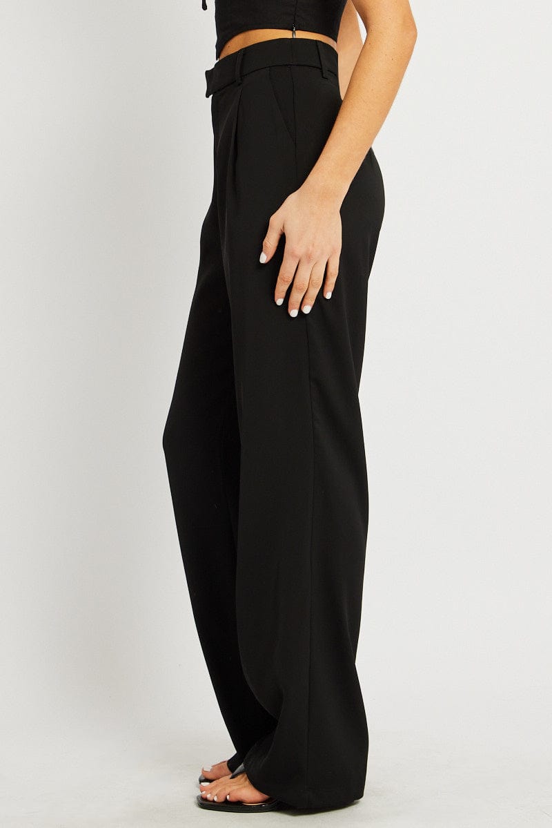 Black Wide Leg Pants Mid Rise for Ally Fashion