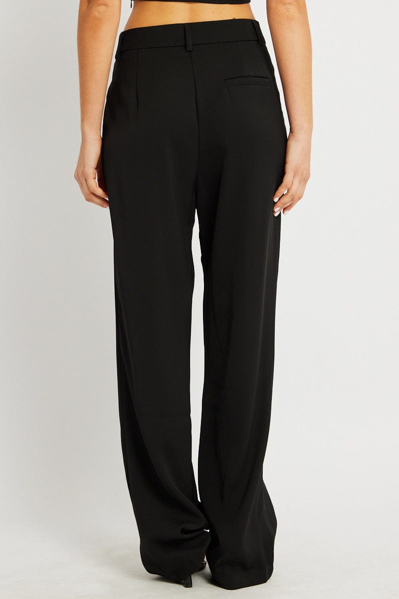 Black Wide Leg Pants Mid Rise for Ally Fashion