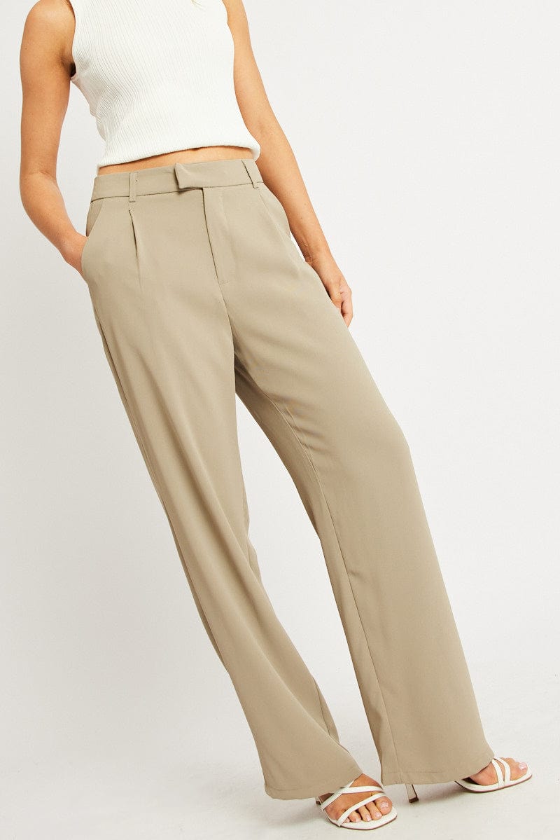 Brown Wide Leg Pants Mid Rise for Ally Fashion