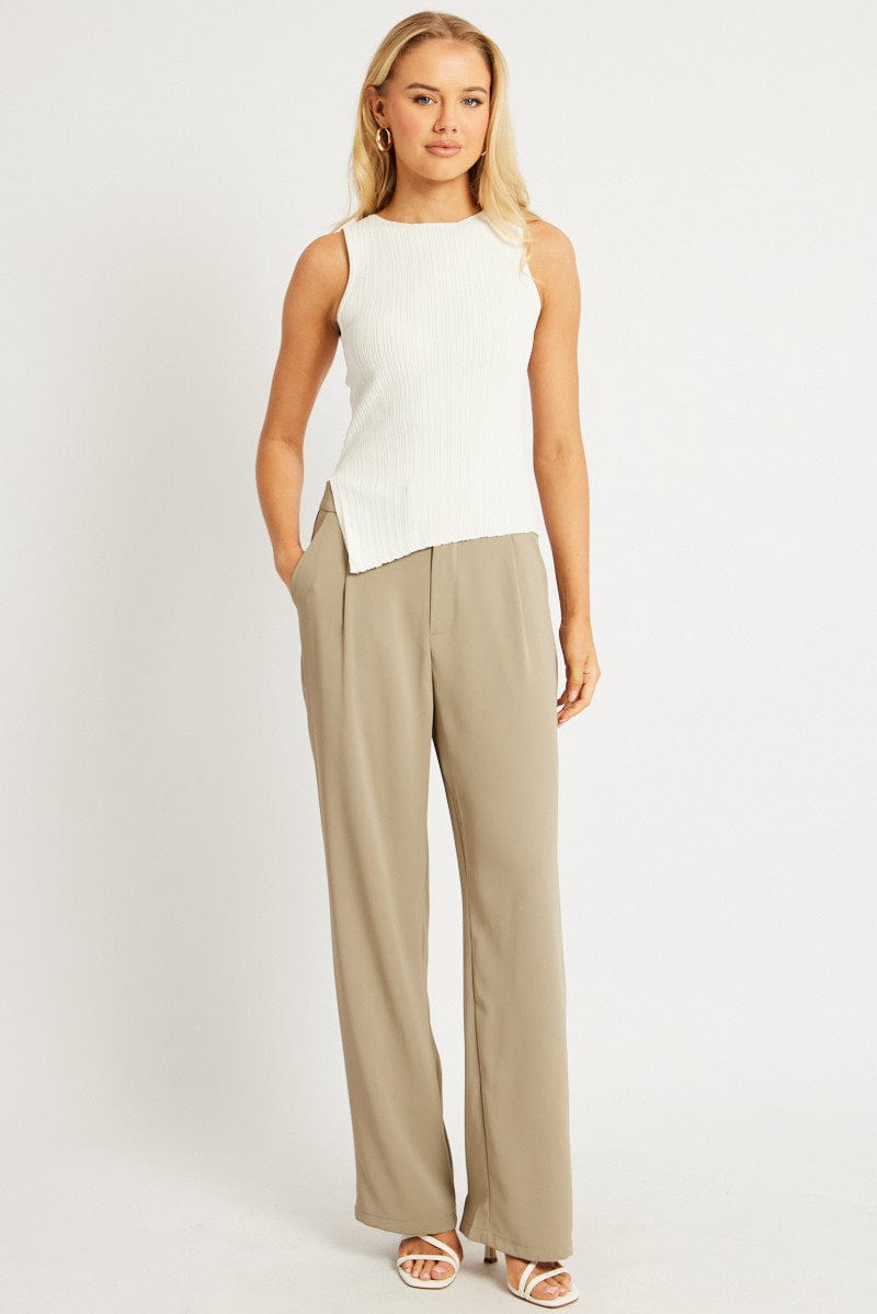 Brown Wide Leg Pants Mid Rise for Ally Fashion