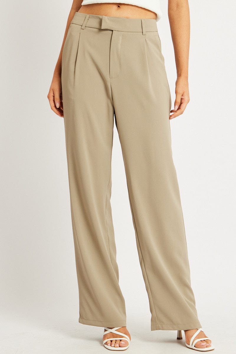 Brown Wide Leg Pants Mid Rise for Ally Fashion