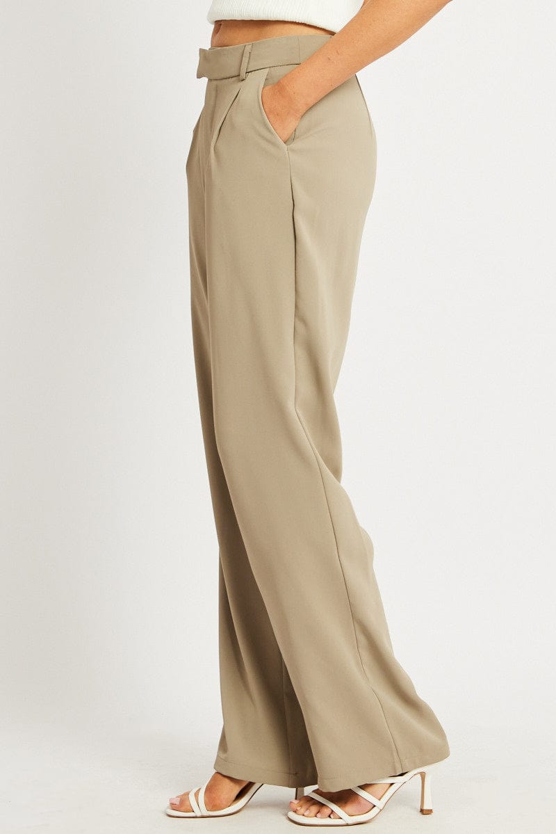 Brown Wide Leg Pants Mid Rise for Ally Fashion