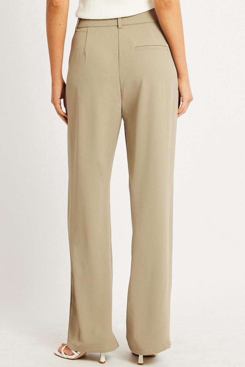 Brown Wide Leg Pants Mid Rise for Ally Fashion