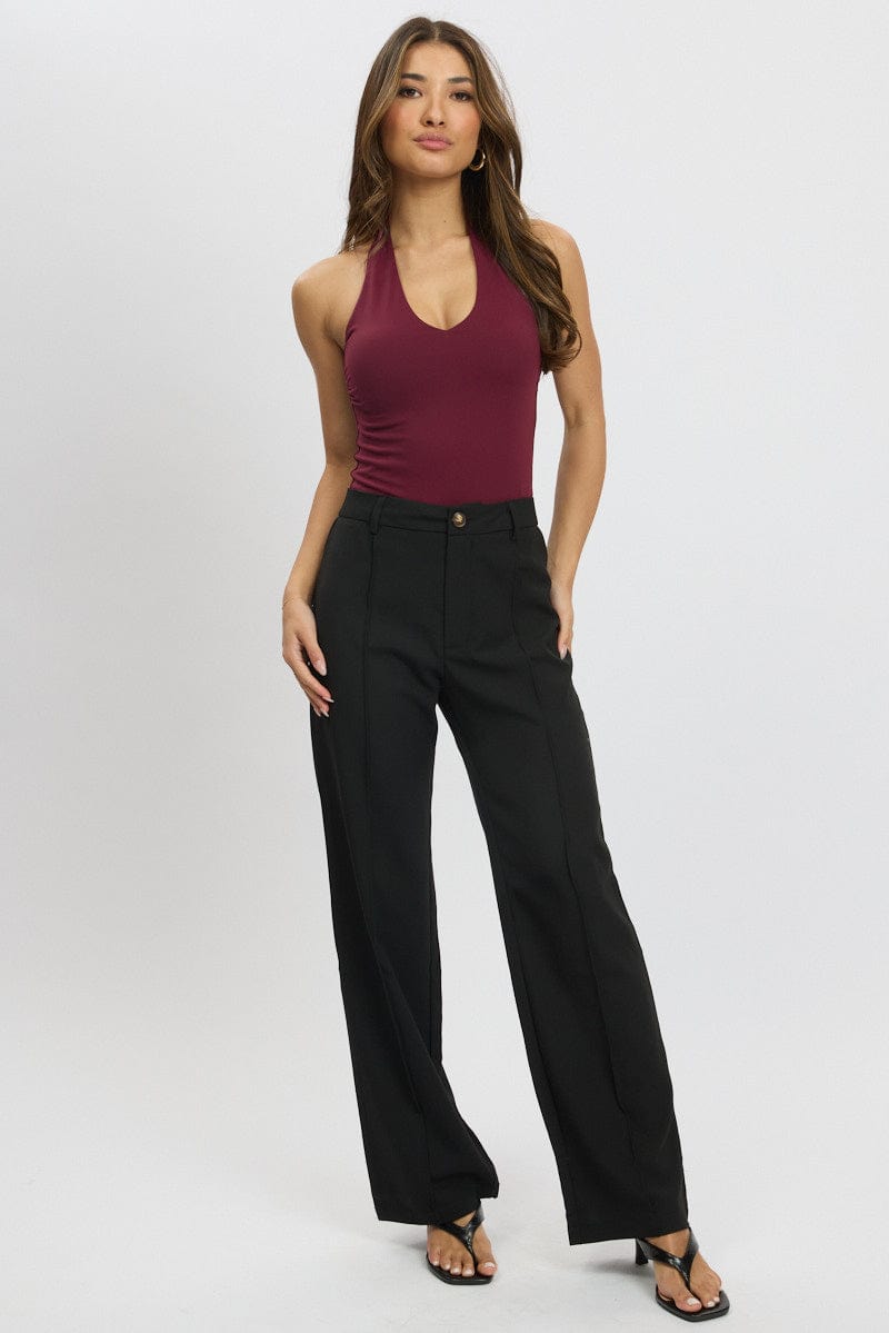 Black Straight Fit Pants High Rise for Ally Fashion